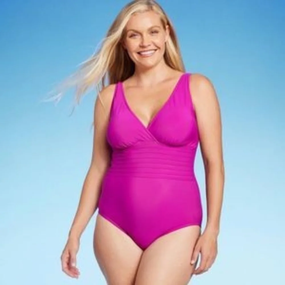 Aqua Green NWT Women's Magenta Pink‎ One-Piece Swimsuit With Adjustable Straps